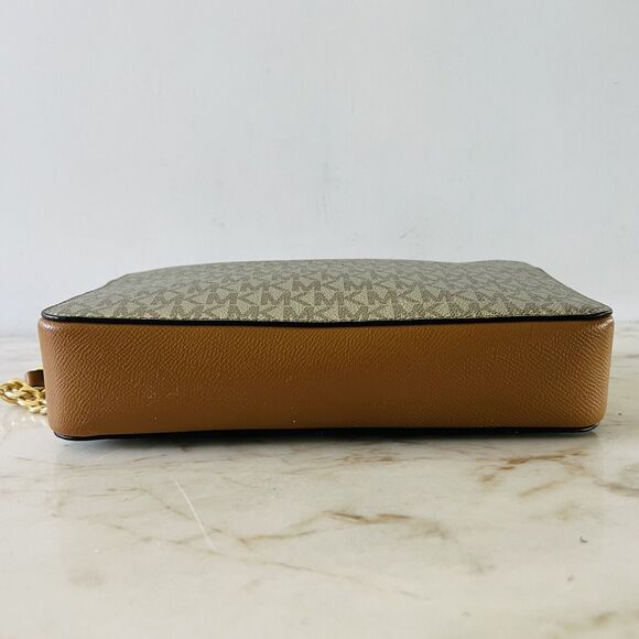 MICHAEL KORS Jet Set Item Silver Brown Leather Zip Chain East West Crossbody Bag - Picture 4 of 10